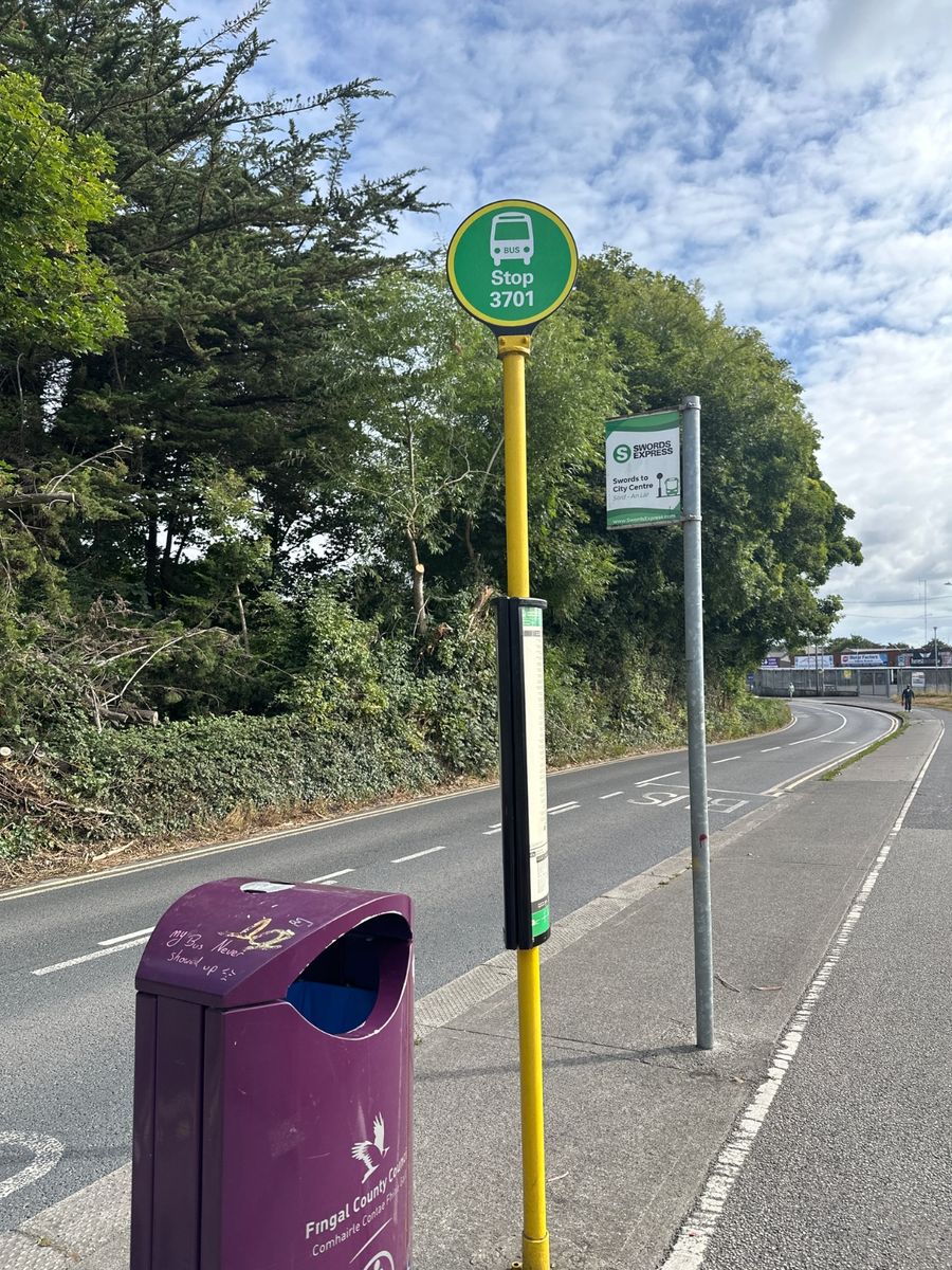 Bus from Ballintrane Wood to Dublin Airport, Abbey St, Eden Quay and Merrion Square South — stop 3701 — bus stop, Forest Road